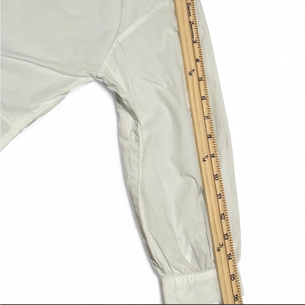 ZARA Poplin Ruffle 3/4 Long Sleeve Button Up Blouse | White | Size 10 - Picture 8 of 8